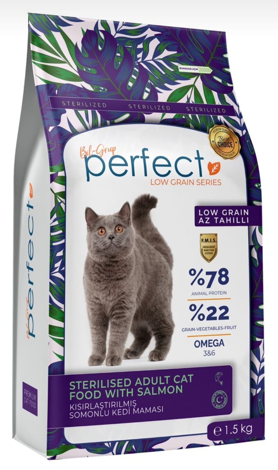 Perfect Az Tahıllı Kısırlaştırılmış Somonlu Kedi Maması 1.5 kg