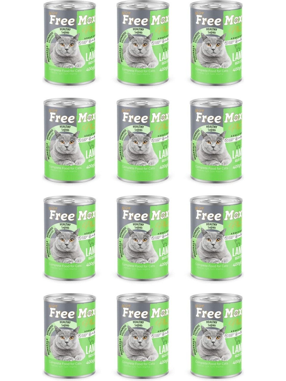 Free Max Plus Kuzu Etli Yetişkin Kedi Konservesi 12 Adet 400 Gr