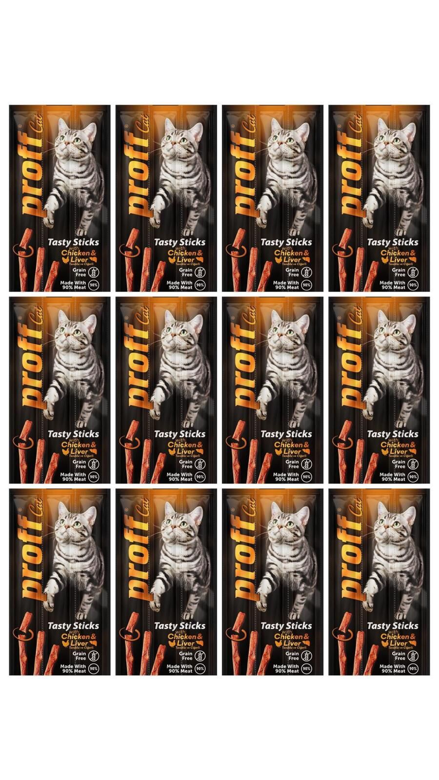 Proff Cat Tavuklu ve Ciğerli Kedi Ödül Çubukları 12x5 Gr