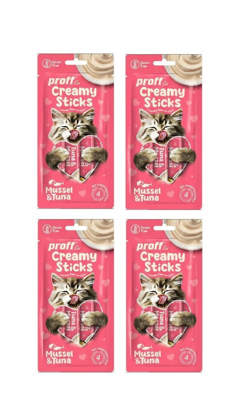 proff Creamy Ton Balıklı ve Midyeli Kedi Ödülü 4x15 Gr