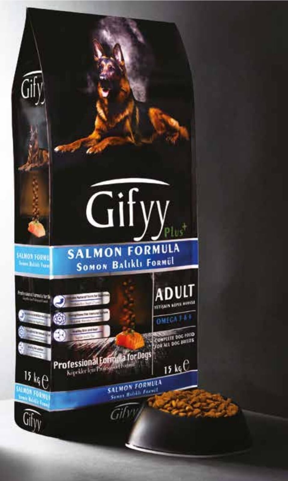 Gifyy Plus+  Premium Somon Balıklı Yetişkin Köpek Maması 15 kg
