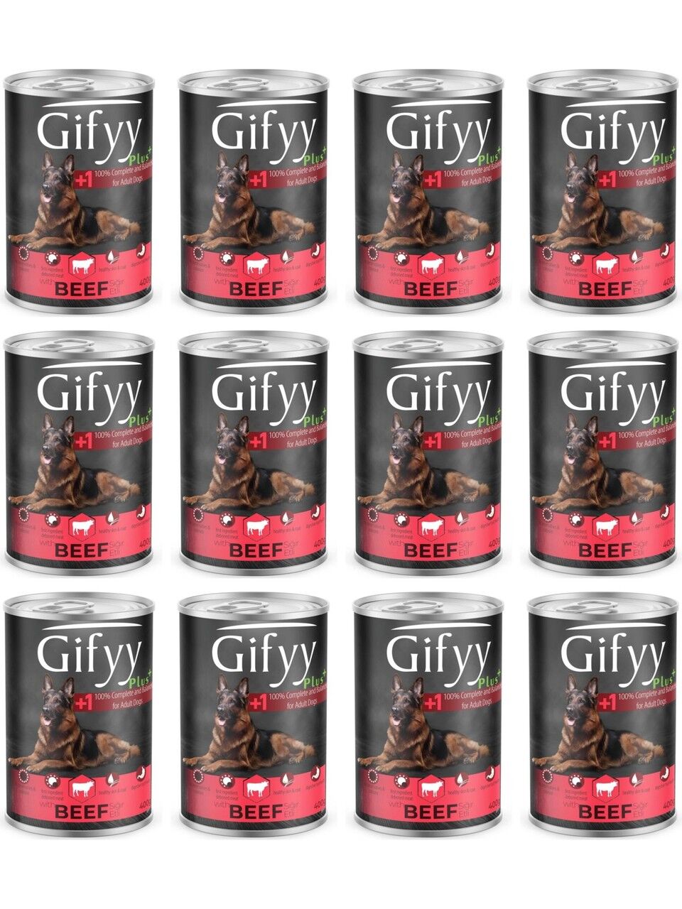 Gifyy Plus Sığır Etli Yetişkin Köpek Konservesi 12 Adet 400 gr