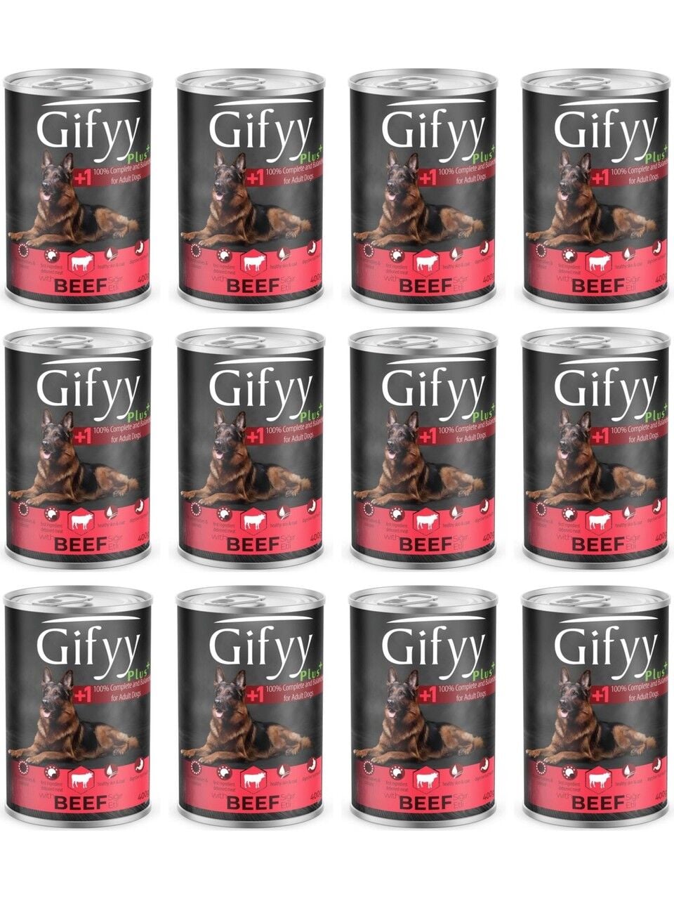 Gifyy Plus Sığır Etli Yetişkin Köpek Konservesi 12 Adet 400 gr