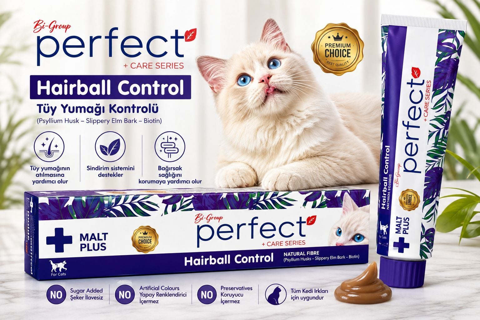 Perfect Malt Plus Hairball Control Kedi Malt Macunu 100 gr | Tüy Yumağı Kontrolü ve Sindirim Desteği